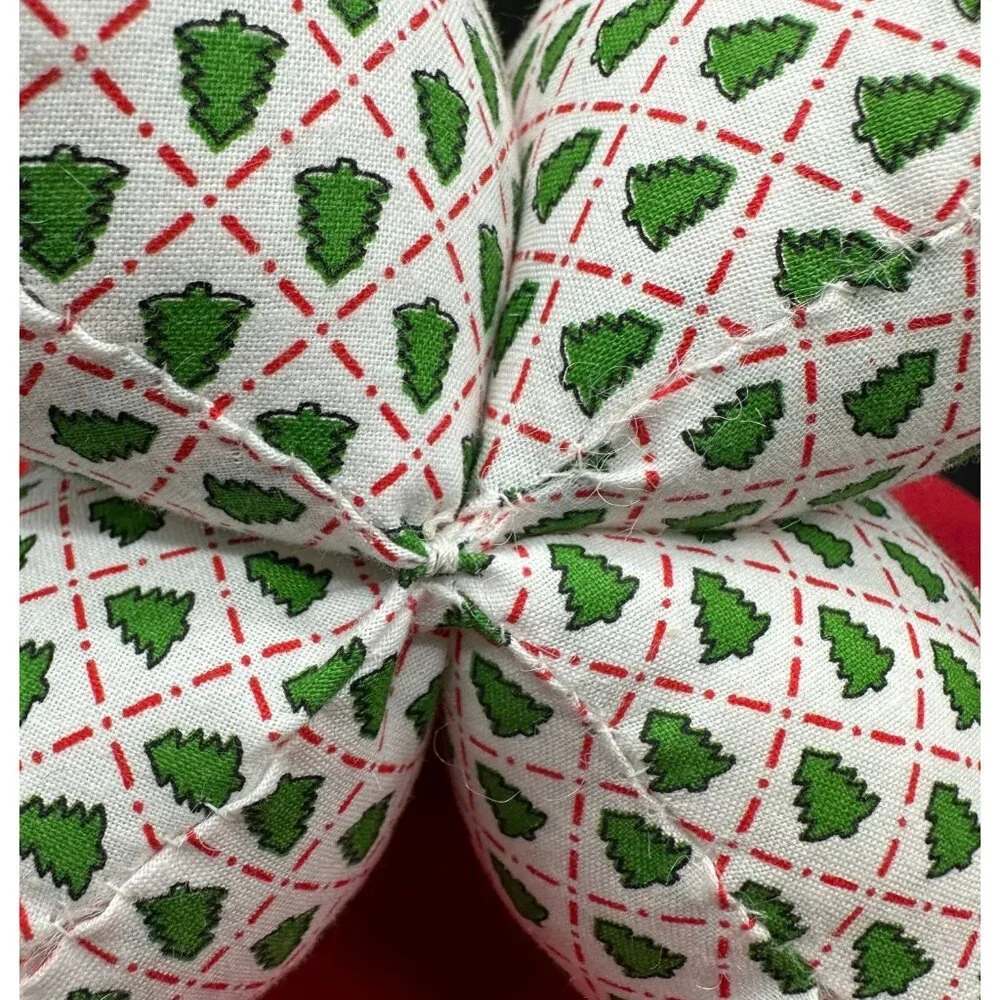 Vintage Christmas Tree Handmade Fabric Tabletop Display Retro White Green Bells - Picture 7 of 10